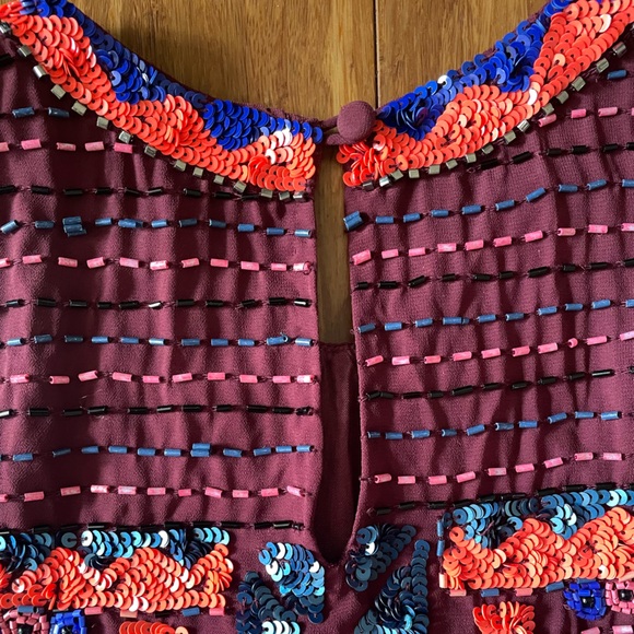 Parker Allegra Sequin Beaded Multicolor Cocktail Dress in Claret  XS - Picture 5 of 9